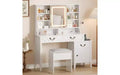 Coiffeuse Blanche avec Miroir Coulissant et Tabouret - Table de Maquillage Rétractable avec Support pour Sèche-Cheveux, Tiroirs et Meuble de Rangement