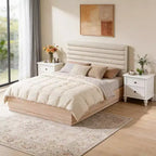 Cadre de lit contemporain Anatoli en bois avec tête de lit capitonnée en bouclette taupe Christopher Knight Home