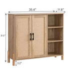 Meuble de rangement GDFStudio Riven Mid-Century Modern de 89,9 cm avec portes en rotin tressé, étagères ouvertes et étagères réglables