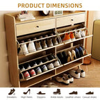 Meuble de rangement pour chaussures en rotin, table d'entrée de style ferme avec 4 tiroirs basculants et 2 tiroirs, organiseur de chaussures en bois pour entrée, couloir