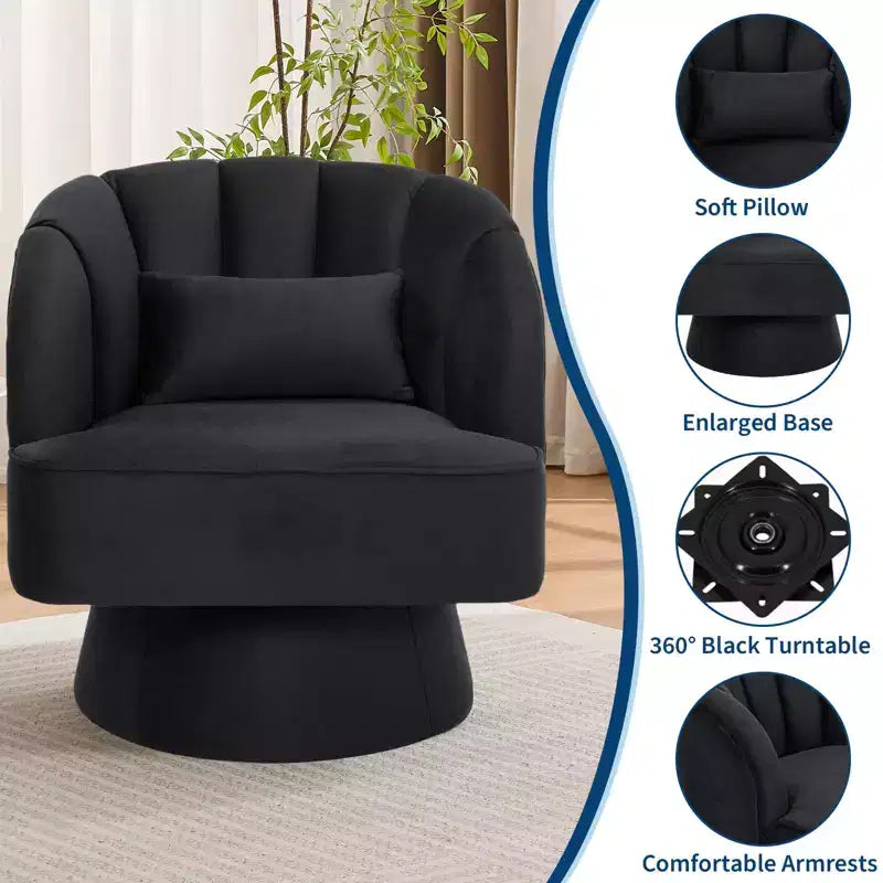 Fauteuil pivotant GustoWave avec accoudoirs, fauteuil rond en velours pivotant à 360° de style Mid-Century, fauteuil moderne pour salon