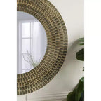 Miroir Mural Rond en Bois Or et Noir de 75 cm avec Texture Tressée