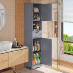 Meuble de rangement haut de salle de bain étroit de 170 cm, armoire autoportante en bois massif à 5 niveaux