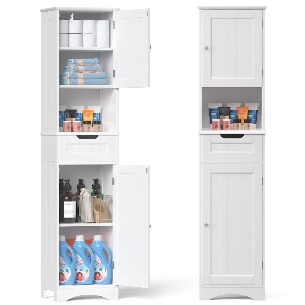 Meuble de rangement haut de salle de bain étroit de 170 cm, armoire autoportante en bois massif à 5 niveaux
