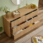 Commode à 6 tiroirs pour chambre à coucher, commode de 140 cm de large avec poignées dorées, meuble TV à tiroirs cannelés pour placard