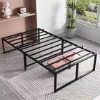 Cadre de lit double en métal de 14 pouces, plateforme robuste, lattes en acier solides, base de matelas, aucun sommier tapissier requis, montage facile, silencieux, noir