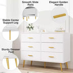 Commode moderne à 6 tiroirs avec espace de rangement, commode en bois avec poignées dorées, commode avec tiroirs profonds pour chambre à coucher, salon, bureau