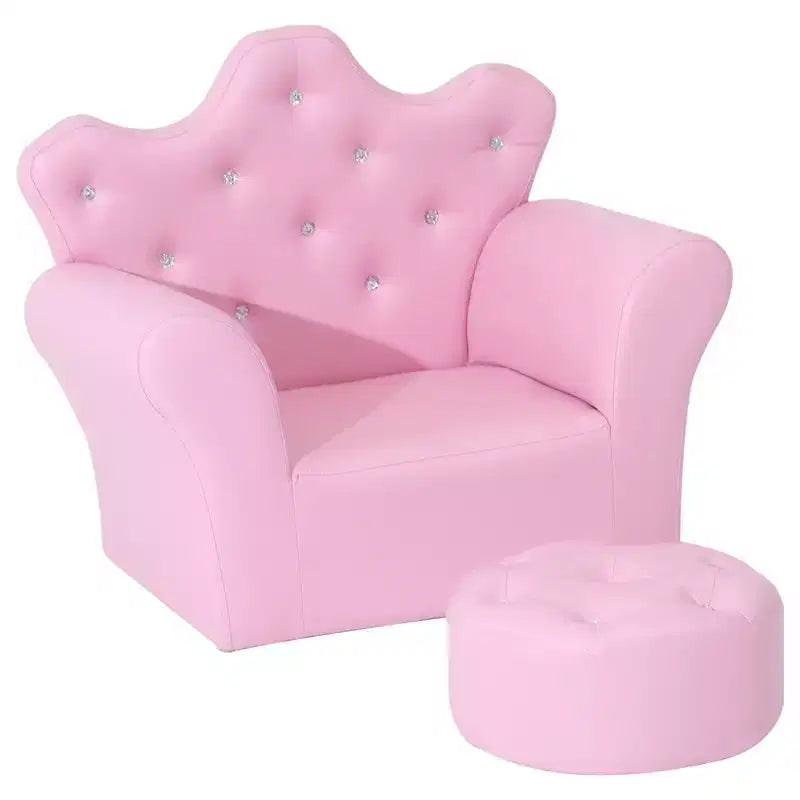 Ensemble canapé Qaba pour enfants, canapé rembourré avec pouf, canapé princesse avec décoration en diamant, fauteuil canapé pour bébés, filles, rose