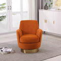 Fauteuil pivotant moderne Okak, fauteuils ronds avec base en acier inoxydable doré, pour salon et chambre