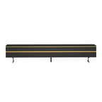 Meuble TV et console média noir Luck Live Farmhouse 86.61 avec tiroirs de rangement dissimulés, armoires fermées, pieds en métal et gestion des câbles
