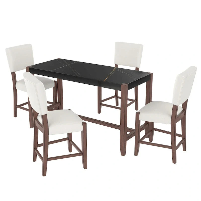 Ensemble de salle à manger 5 pièces à hauteur de comptoir, table de bar en faux marbre et 4 chaises rembourrées