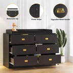 Commode de chambre d'enfant Coolmee avec plan à langer, commode bébé à 6 tiroirs avec kit anti-basculement, plateau étanche et rails de sécurité pour l'organisation du rangement