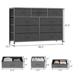 Commode à 10 tiroirs pour chambre, commode avec bacs en tissu, meuble TV pour téléviseurs jusqu'à 5 pouces, organisateur de rangement