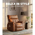 Fauteuil inclinable manuel surdimensionné Acekool, fauteuil de salon en similicuir avec accoudoirs rembourrés, siège large et poche latérale pour salon, chambre, marron