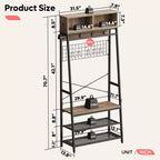Bestier Portemanteau avec banc de rangement à chaussures, arbre de vestibule 70 avec étagères, support de suspension de vêtements pour vestes et chats, organisateur d'entrée 5 en 1 avec crochets