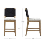 Tabouret de bar Beacon Bohemian Boucle, Chaise de comptoir rembourrée avec structure en bois massif et dossier en jonc de mer tressé
