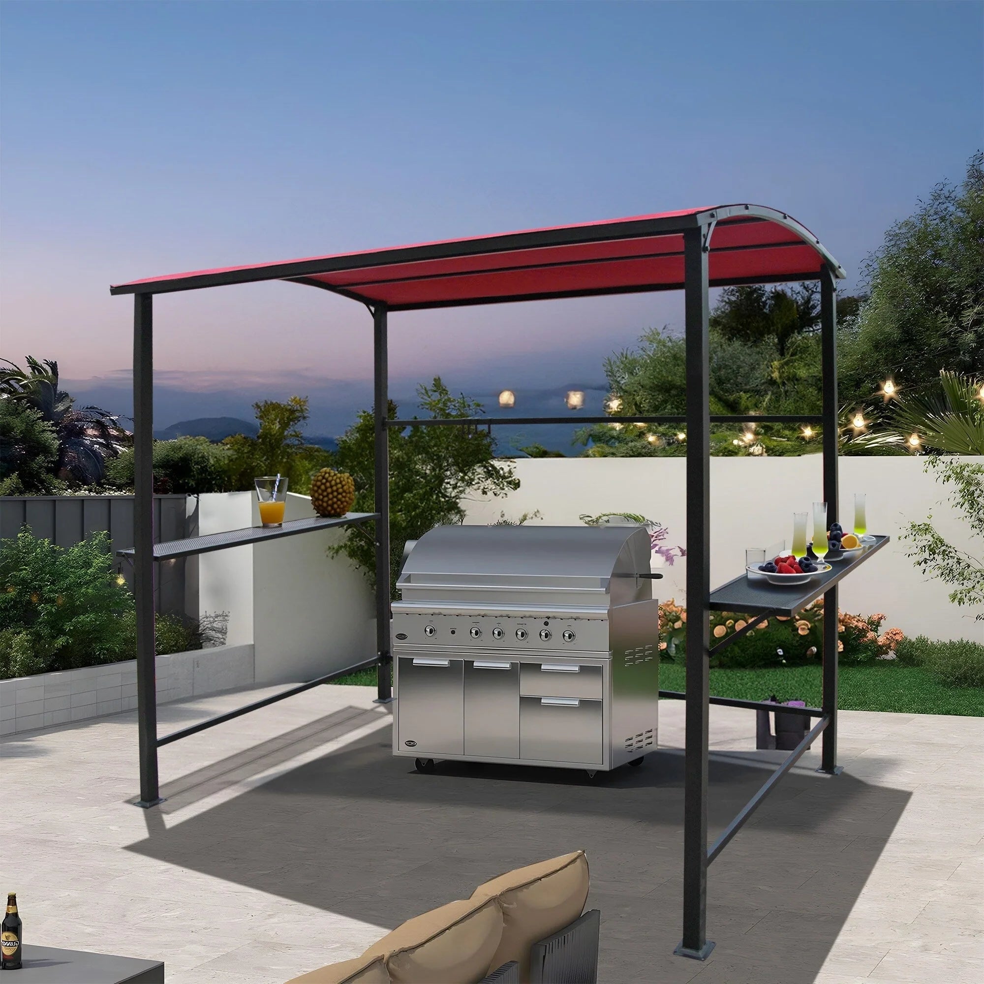 Abri barbecue en acier avec auvent, 1,5 x 2,4 m