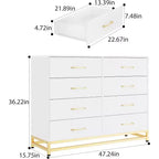 Commode de chambre avec 8 tiroirs, commode de meuble TV, grande commode en bois pour le rangement et l'organisation.