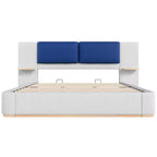 Cadre de lit plateforme capitonné Whisen King Size avec étagères de rangement latérales, tête de lit et panneau en PU doux, anti-collision, assemblage facile