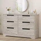 Commode à 6 tiroirs pour chambre à coucher, organiseur double moderne avec poignées encastrées, commode en bois pour salon