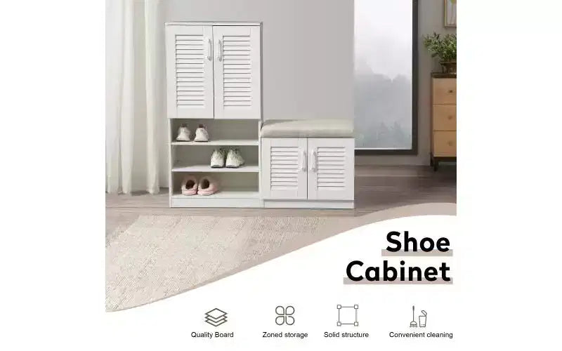 JVNOXK Meuble à chaussures multifonctionnel de 47 pouces avec étagères réglables, compartiment de rangement et banc rembourré, idéal pour l'entrée, Blanc