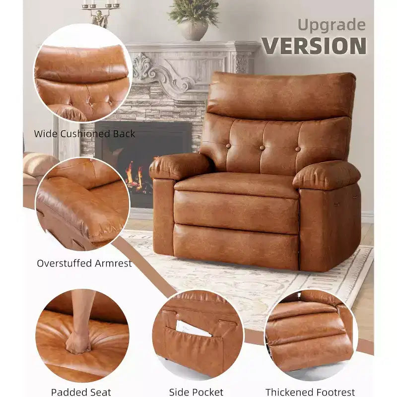 Fauteuil inclinable en cuir surdimensionné, inclinable manuel extra large, chaise longue avec accoudoirs et dossier confortables en éponge 1,5X pour salon, chambre