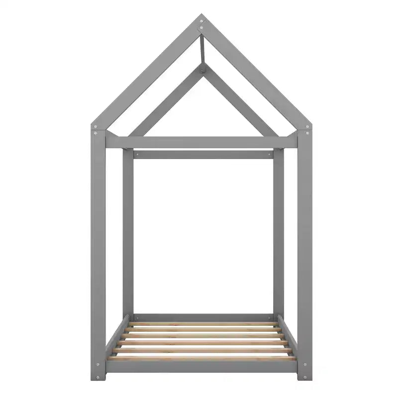 Lit plateforme en bois Whisen, taille double, en forme de maison