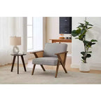 Fauteuil d'appoint moderne en lin, fauteuil de lecture rembourré avec dossier, fauteuil simple, fauteuil d'appoint avec pieds en bois pour salon ou chambre à coucher