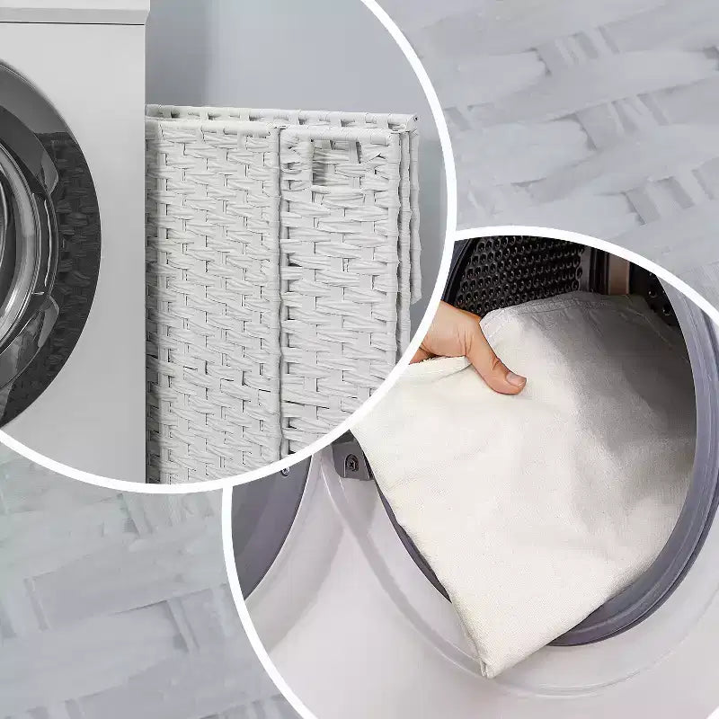 Panier à linge fin de 55 litres avec couvercle, en rotin, pliable, avec couvercle et poignées, doublure amovible