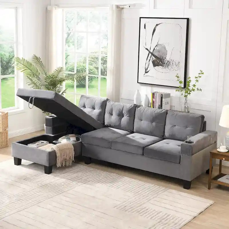 Ensemble de canapé moderne gris 97,8 places avec méridienne de rangement