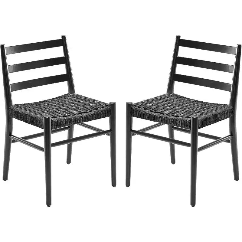 TUYOHW Lot de 2 Chaises de Salle à Manger Style Ferme Moderne du Milieu du Siècle, Chaises de Salle à Manger avec Assise en Corde Tressée et Cadre en Métal Robuste