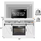 Meuble TV de ferme pour foyer de 23 pouces, meuble de divertissement de 34 pouces de haut pour TV de 65 pouces et plus, console TV avec porte coulissante (sans foyer)
