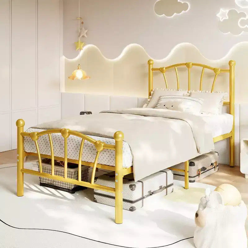 Cadre de lit en métal en forme de cœur avec tête de lit et pied de lit, design plateforme avec support à lattes solide et espace de rangement sous le lit pour chambre à coucher