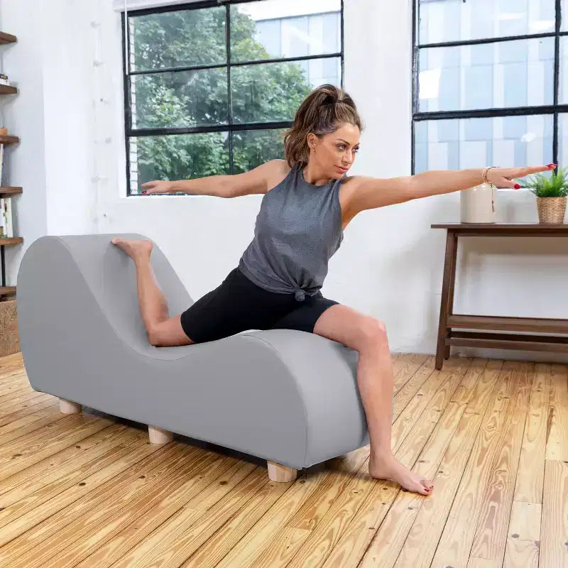 Fauteuil inclinable Avana pour l'étirement et la relaxation, pieds en bois d'hévéa, similicuir - Gris sous-marin