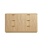 Commode à 6 tiroirs pour chambre à coucher, commode de 140 cm de large avec poignées dorées, meuble TV à tiroirs cannelés pour placard