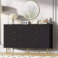 Commode moderne à 7 tiroirs cannelés avec poignées dorées, large commode de rangement en bois pour chambre à coucher, salon, entrée