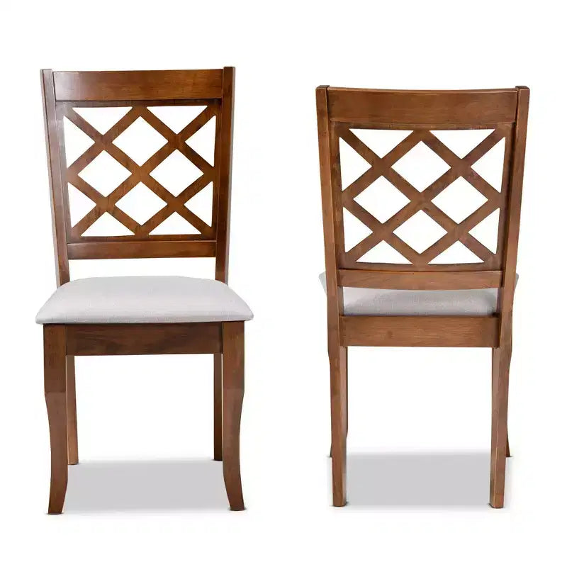 Lot de 2 chaises de salle à manger Verner Gris/Noyer - Baxton Studio : rembourrage en mousse, dossier entrecroisé, pieds galbés