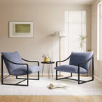 Lot de 2 fauteuils d'appoint modernes, fauteuils de lecture à structure métallique avec accoudoirs et coussin en mousse souple, fauteuils rembourrés de 127 kg pour salon, chambre à coucher