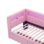 Lit plateforme rembourré avec ports USB et éclairage LED - Cadre de lit double/simple avec 2 tiroirs de rangement - Chambre à coucher moderne