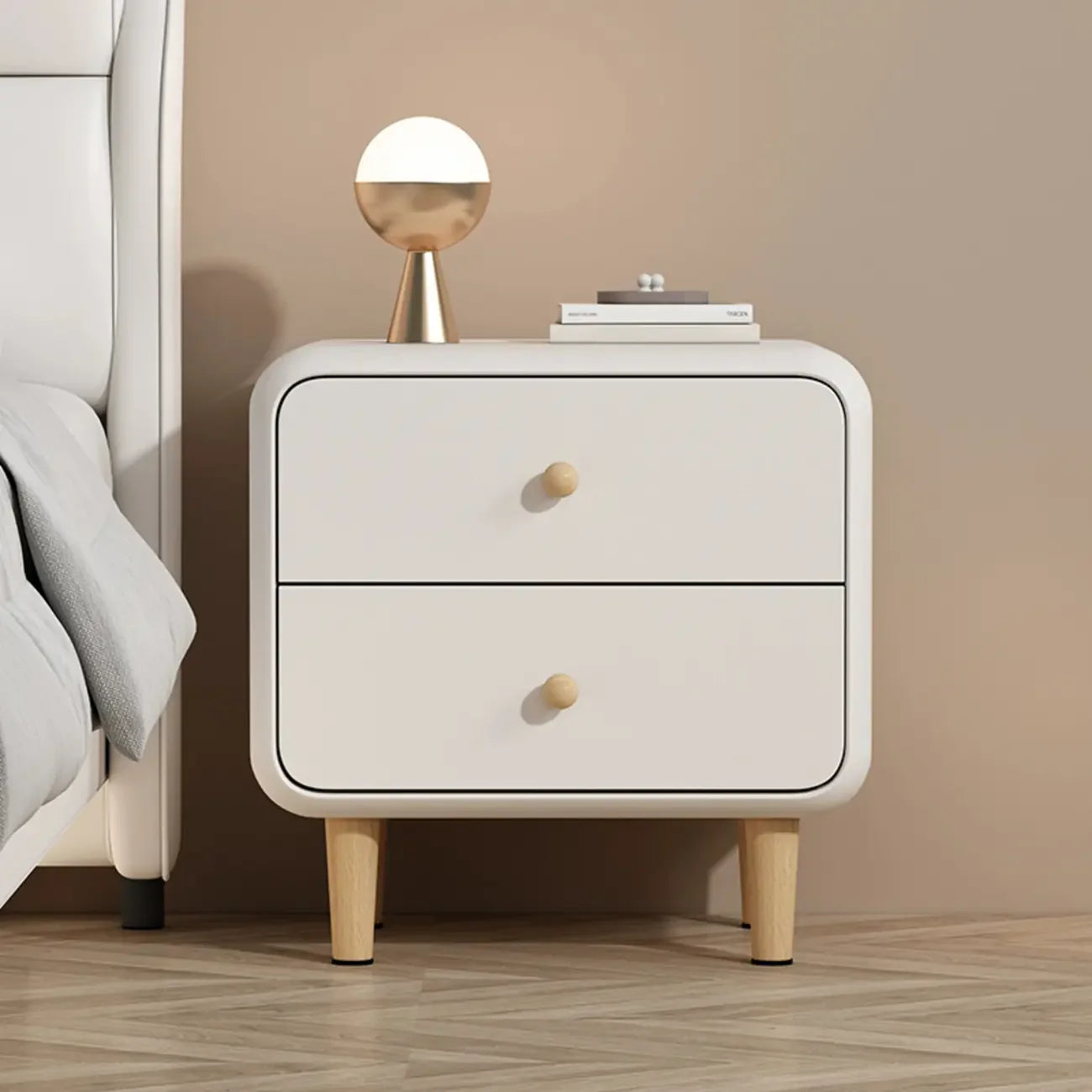 Table de chevet moderne en bois à 2 tiroirs avec pieds