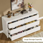 Commode large en bois à 6 tiroirs - Meuble de rangement moderne sans poignée pour chambre, salon, couloir et entrée, grande commode.