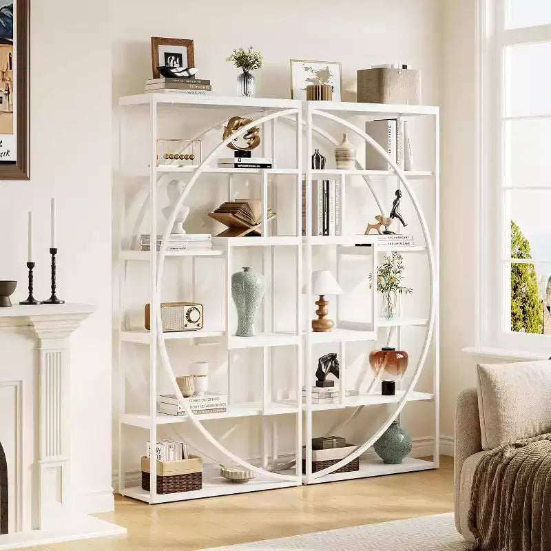 Étagère à livres Lantine de 70,8 pouces, bibliothèque industrielle en métal, bibliothèque haute à 6 niveaux, organisateur de rangement d'étagères d'affichage blanc pour salon et bureau