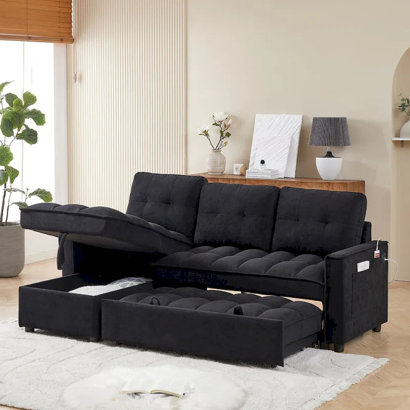 Canapé-lit d'angle escamotable en chenille 78,75 po avec ports de chargement