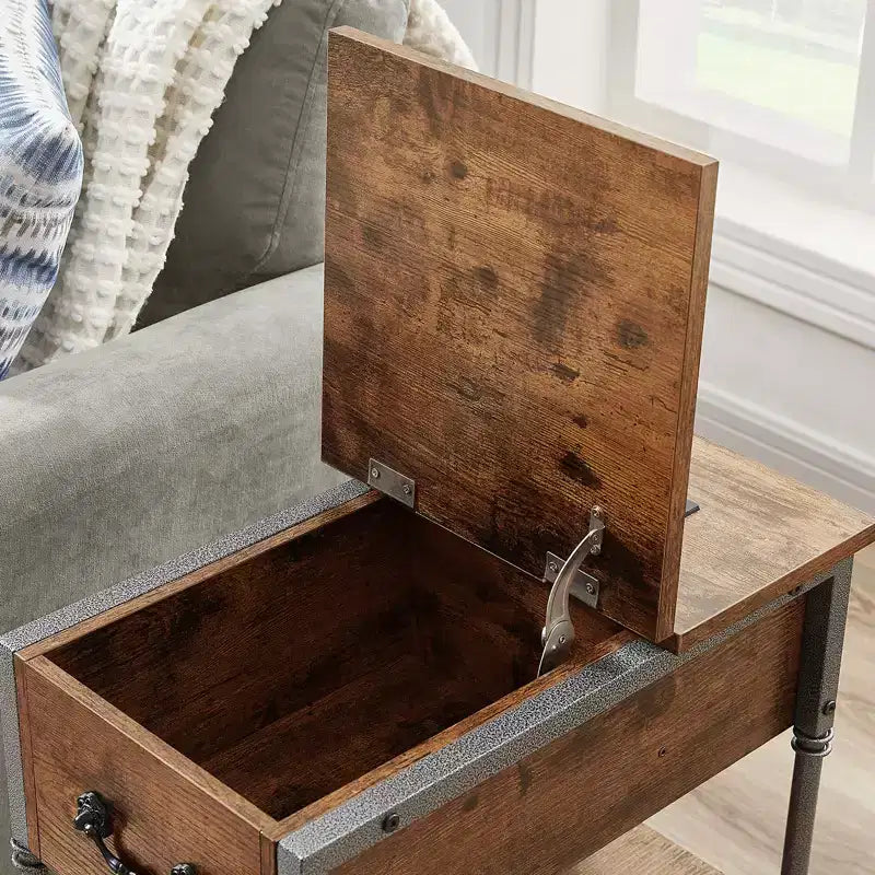 Table de chevet VECELO avec station de charge et tiroir, table d'appoint étroite avec port USB et prises électriques pour salon ou chambre à coucher, marron