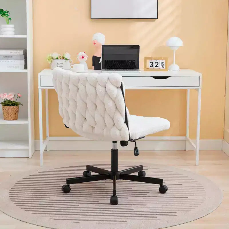 Chaise de bureau à roulettes, Chaise croisée en tissu gris, Chaise de bureau pivotante à roulettes, Chaise d'ordinateur à siège large, Chaise de vanité réglable en hauteur