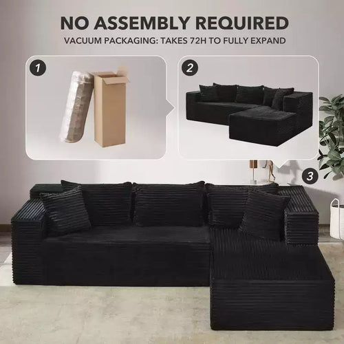 Canapé modulaire sectionnel nuage 106, en L 3 places avec méridienne surdimensionnée, assise profonde en mousse à mémoire de forme, assemblage sans outils