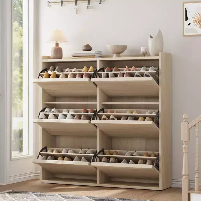 46.3 Meuble à chaussures avec 6 tiroirs basculants, Organiseur de chaussures en bois avec étagère réglable, Meuble à chaussures dissimulé pour Couloir, Salon, Entrée