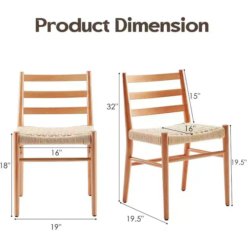 TUYOHW Lot de 2 Chaises de Salle à Manger Style Ferme Moderne du Milieu du Siècle, Chaises de Salle à Manger avec Assise en Corde Tressée et Cadre en Métal Robuste