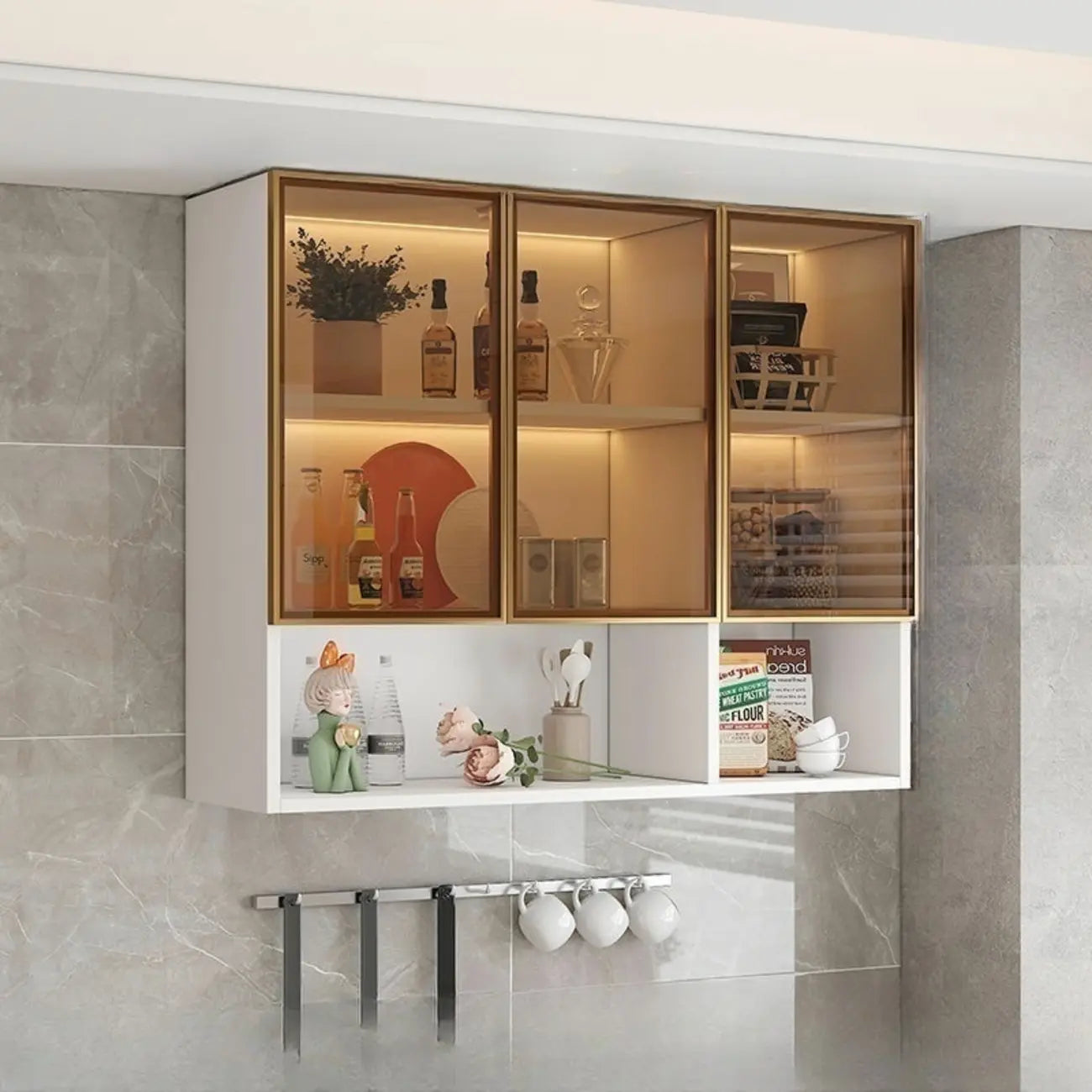 Armoire de cuisine murale grise en bois pour rangement
