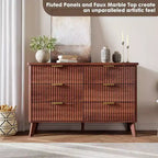 Commode 6 tiroirs pour chambre à coucher, commode de 120 cm de large avec profil incurvé, tiroirs en bois cannelé, commode moderne pour salon